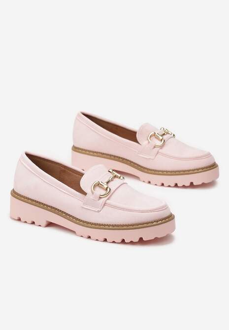 Różowe Mokasyny z Imitacji Zamszu i Ozdobną Klamerką Zanita