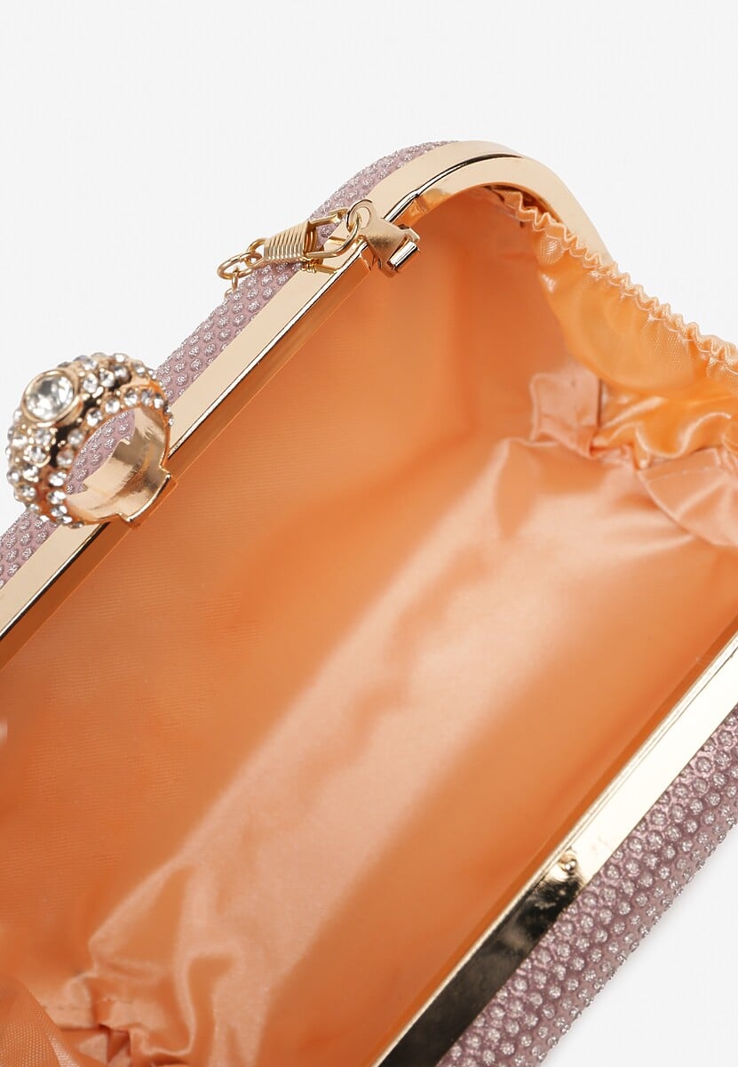 Szampańska Wieczorowa Torebka z Biżuteryjnym Uchwytem i Odpinanym Łańcuszkiem Millira