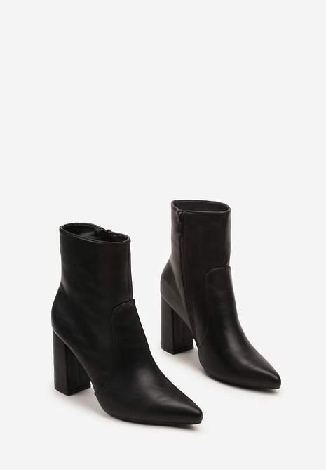 Czarne Botki na Obcasie Typu Słupek ze Zdejmowaną Cholewką Naluvessa