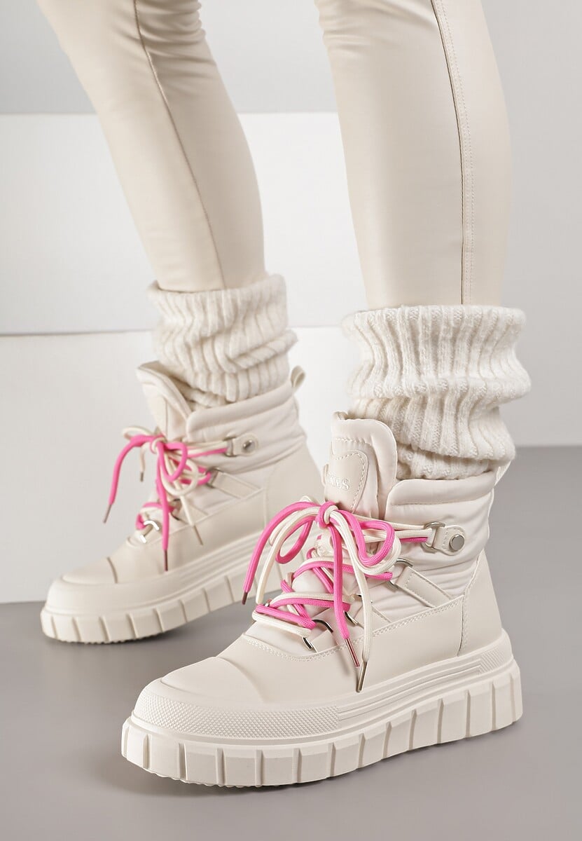 Beżowe Śniegowce Vices na Platformie z Tłoczeniem Anorrise