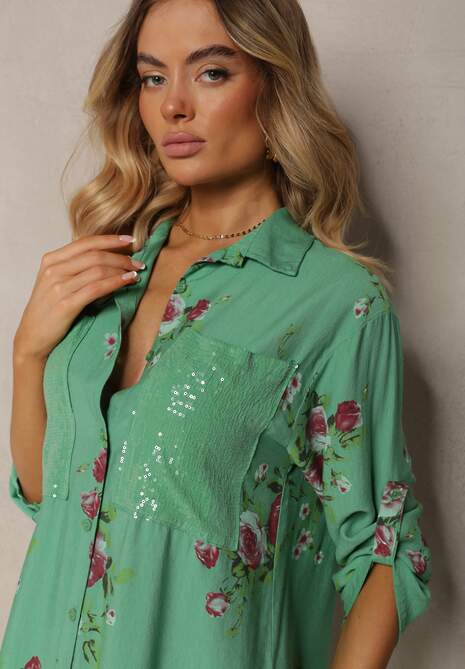 Ciemnozielona Koszulowa Bawełniana Sukienka Zapinana na Guziki Nuramla