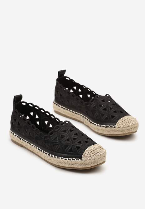 Czarne Ażurowe Espadryle Ozdobione Plecionką Meranovia