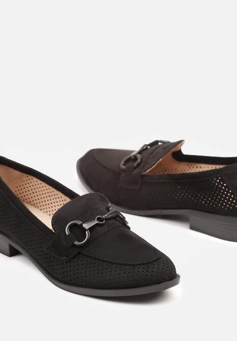 Czarne Mokasyny Vices z Perforacją z Wkładką ze Skóry Naturalnej Felithria