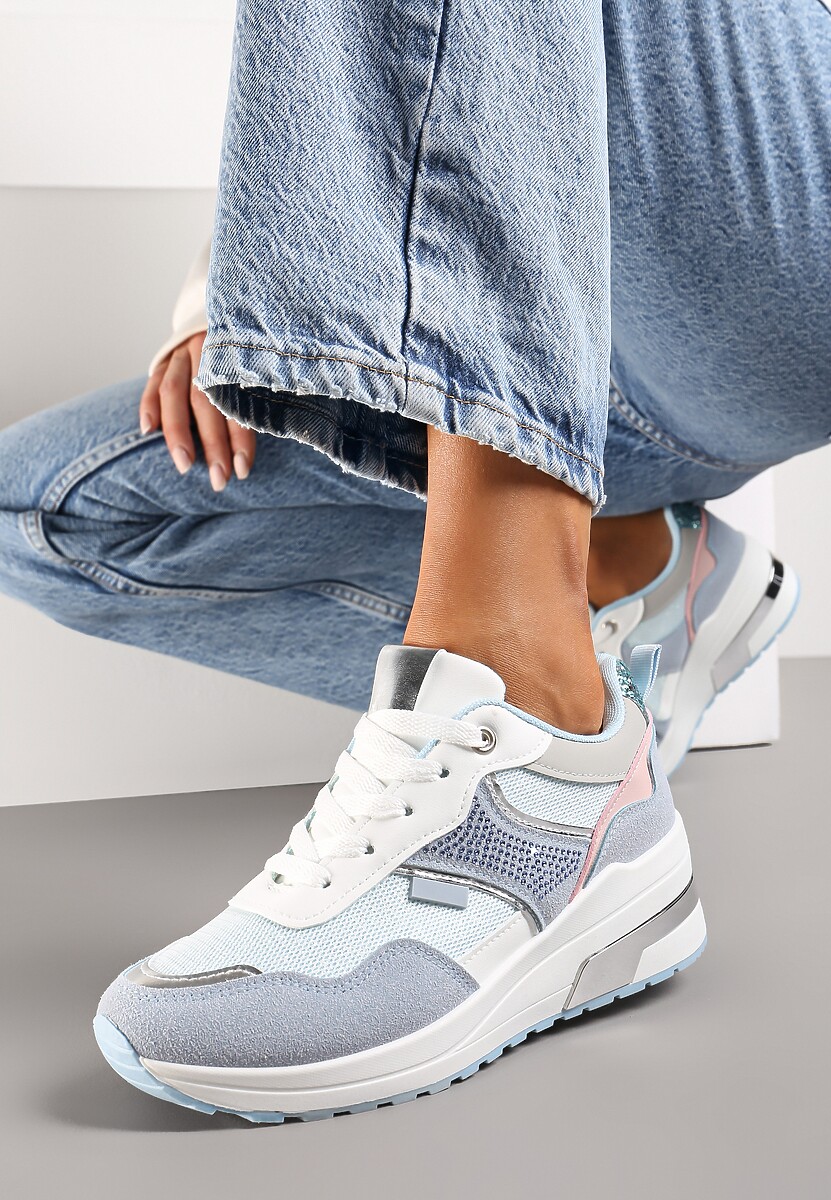 Białe Sneakersy z Brokatem Cyrkoniami i Metalicznymi Wstawkami Zephramis