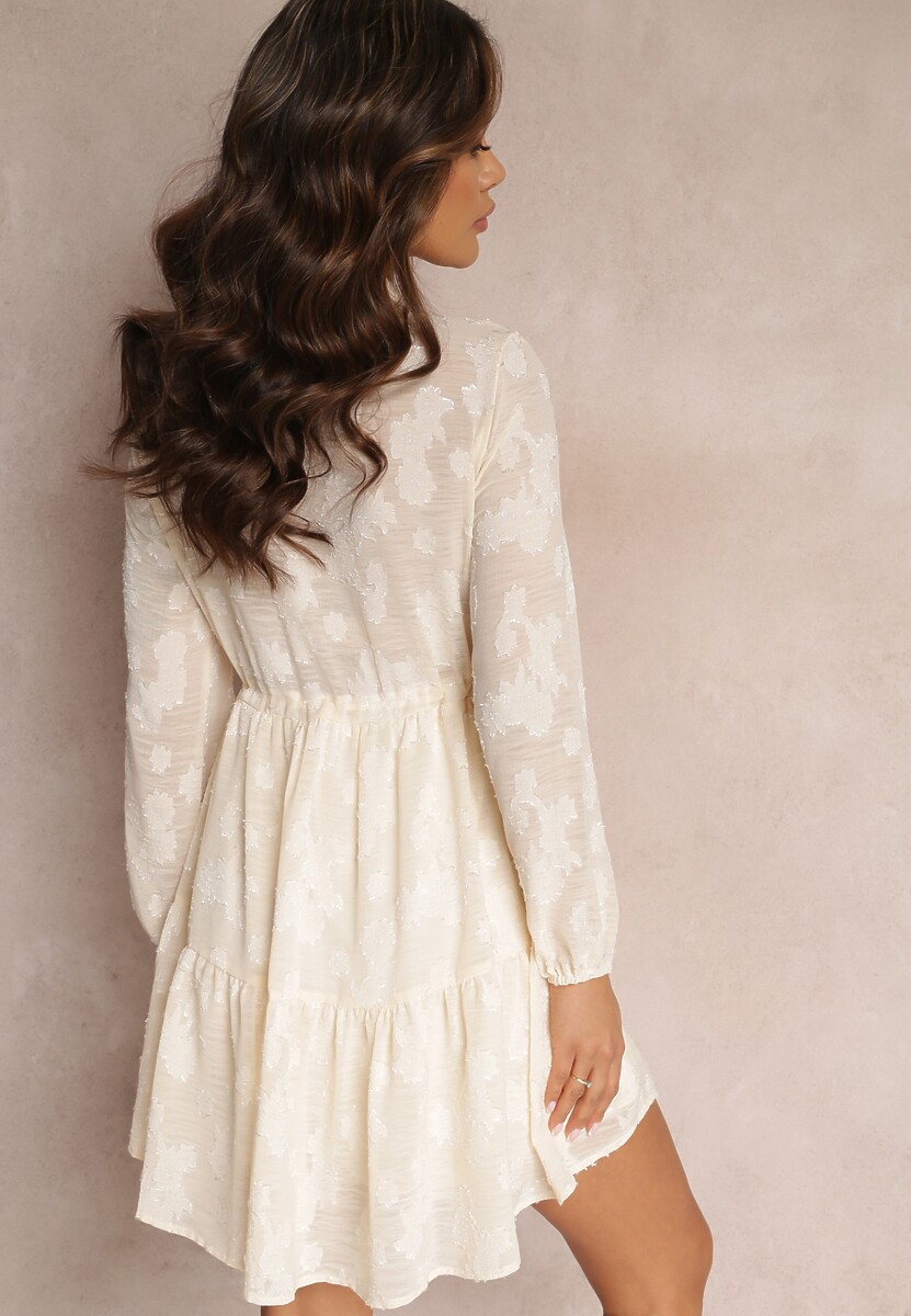 Beżowa Sukienka Wiązana Sznurkiem z Falbanką Moorea