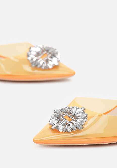 Pomarańczowe Sandały z Klepsydrową Szpilką i Transparentnym Noskiem w Szpic Frantis