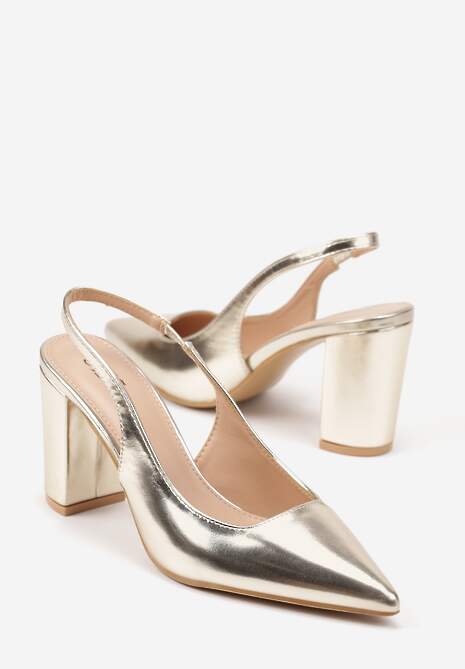 Złote Sandały na Słupku Slingback Halatia