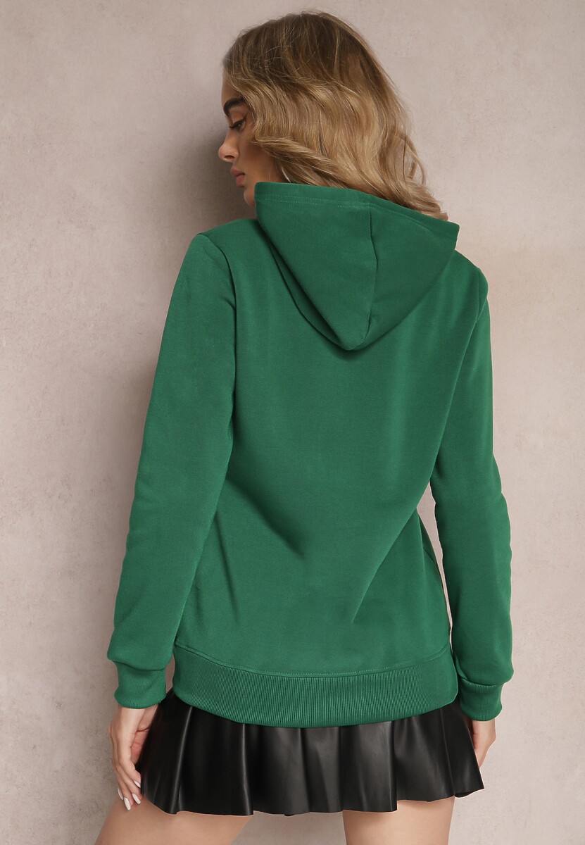 Zielona Ocieplona Bluza z Kapturem Ozdobiona Naszywką i Napisem Eirellia