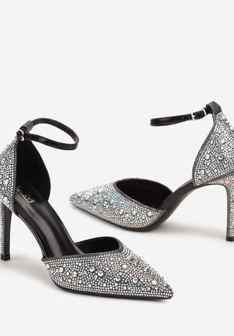 Czarne Błyszczące Szpilki Wysadzane Cyrkoniami Berivena