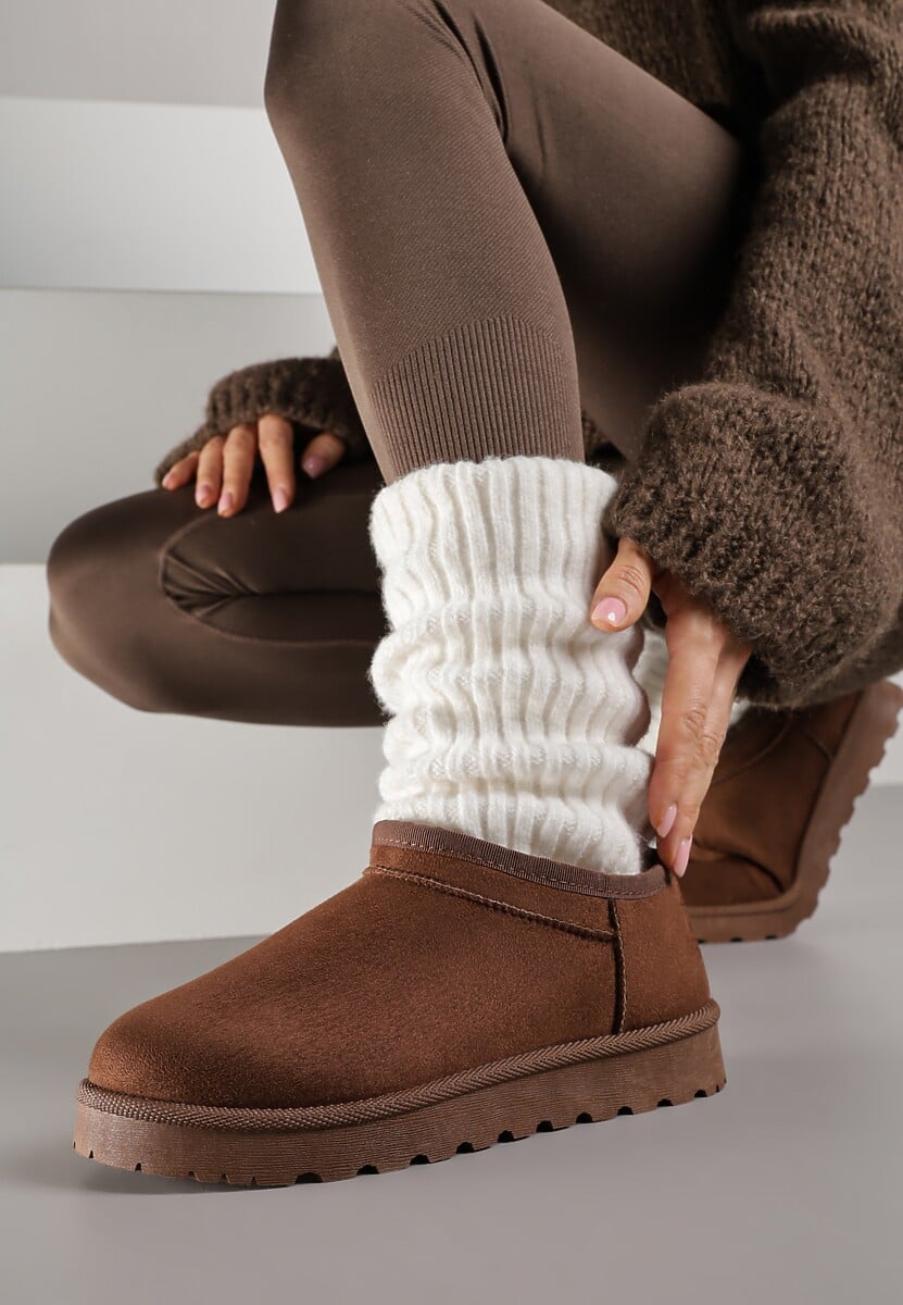 Brązowe Niskie Śniegowce o Wsuwanym Fasonie Alodra