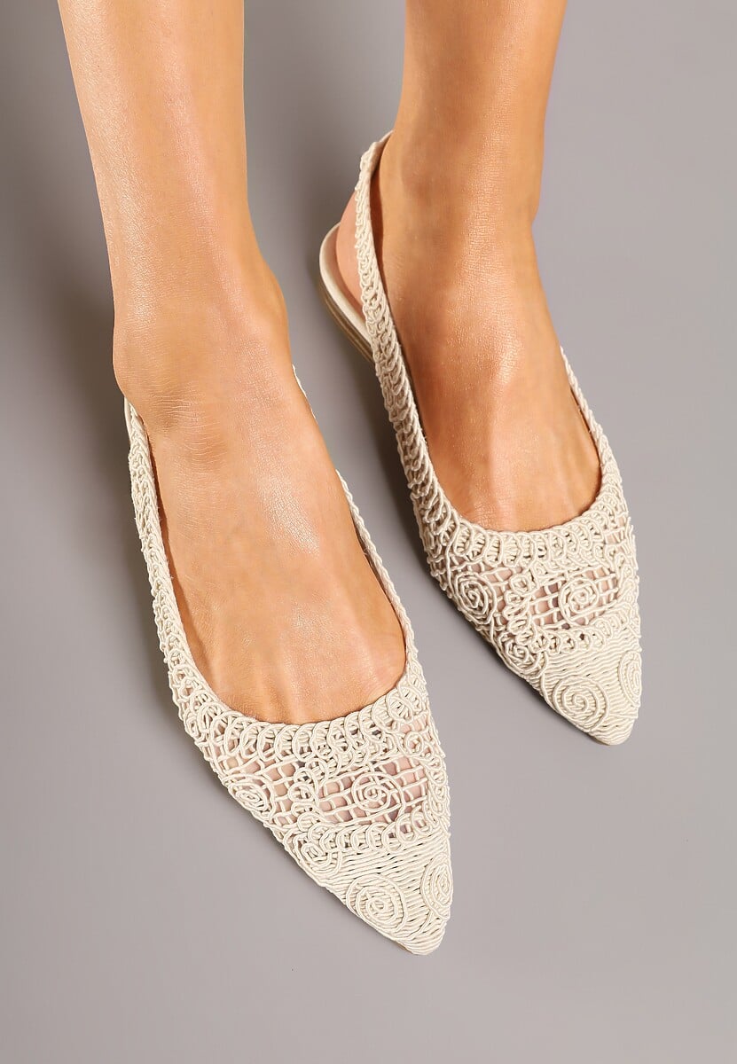 Beżowe Ażurowe Sandały Slingback ze Szpiczastym Noskiem Eridoria