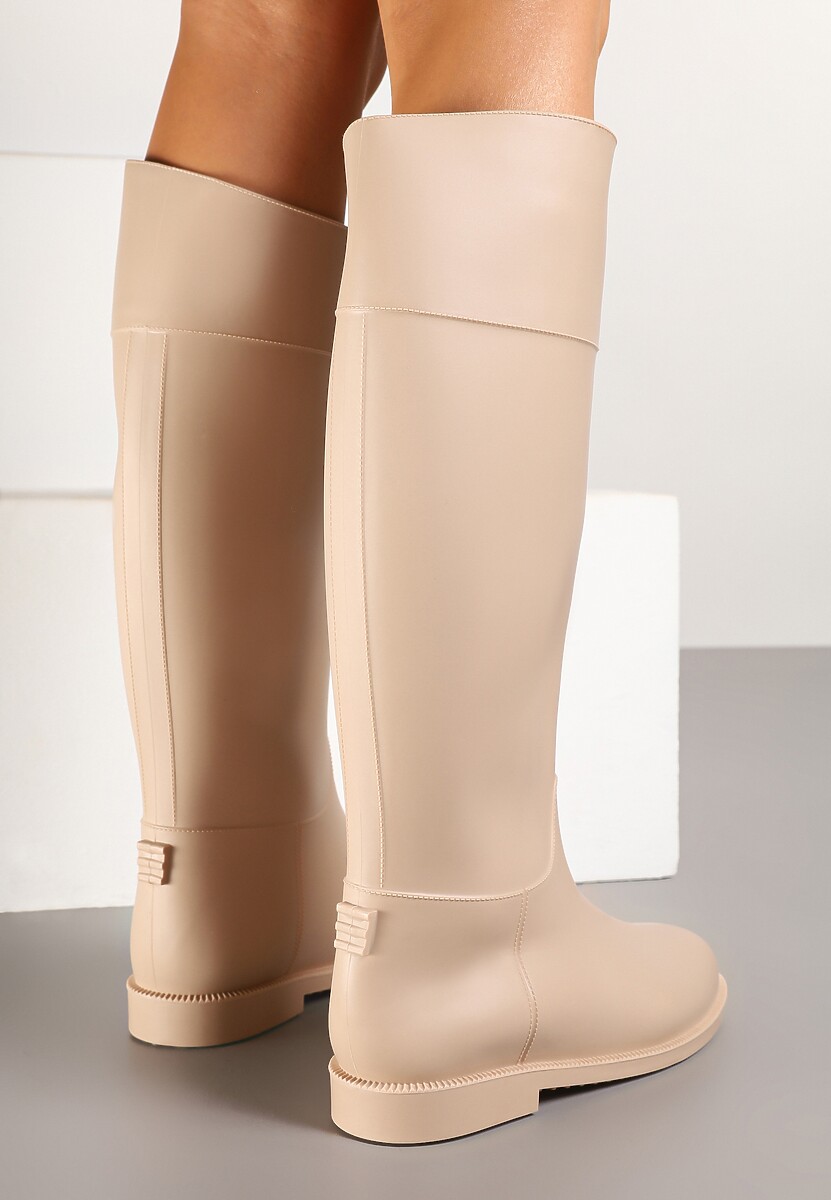 Beżowe Stylowe Kalosze w Stylu Oficerek Nelreia