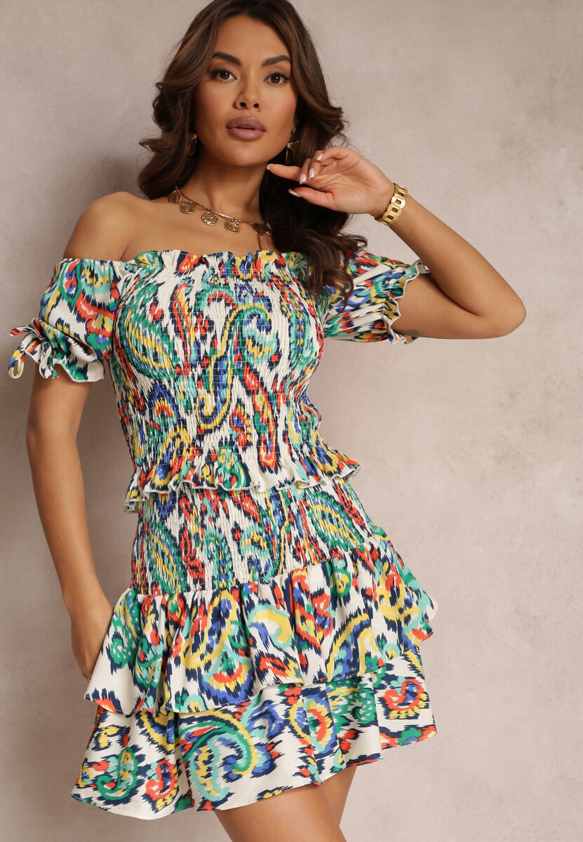 Niebieski 2-częściowy Komplet z Bluzką i Spódnicą Janya