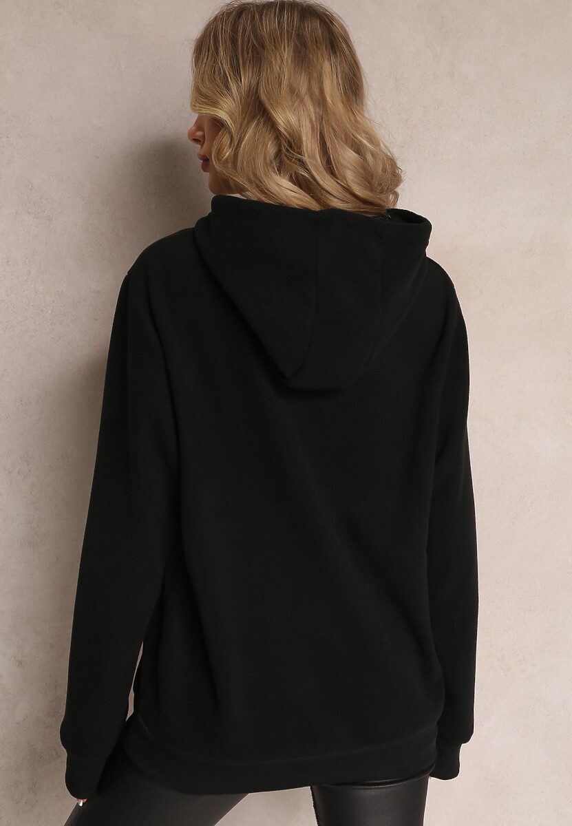 Czarna Dzianinowa Bluza z Nadrukiem i Kapturem Nehret