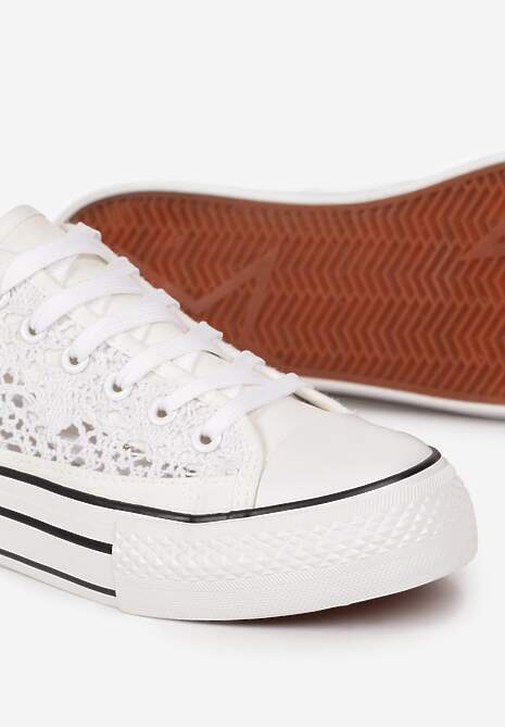 Białe Trampki Przed Kostkę z Ażurową Cholewką Shiliarre