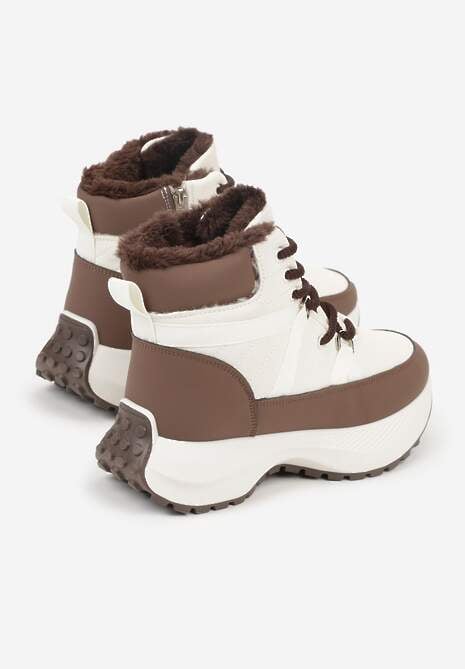 Beżowo-Brązowe Sportowe Śniegowce Chunky na Platformie Ishweda
