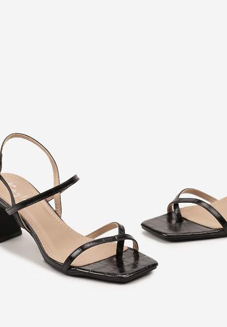 Czarne Sandały bez Pięty na Obcasie z Kwadratowym Noskiem Asarmona