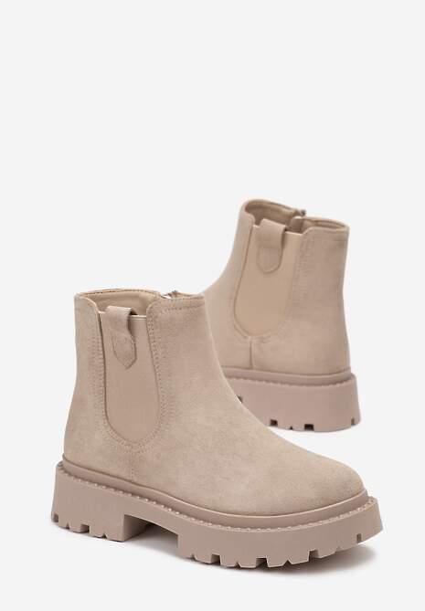 Beżowe Botki Sztyblety na Grubej Podeszwie Liraelia