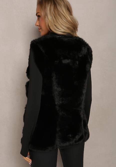 Czarna Futrzana Kamizelka z Ozdobnymi Suwakami Sittame