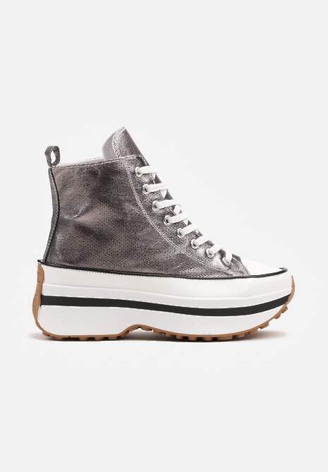 Srebrno-Szare Sznurowane Trampki za Kostkę na Platformie Ealsevia