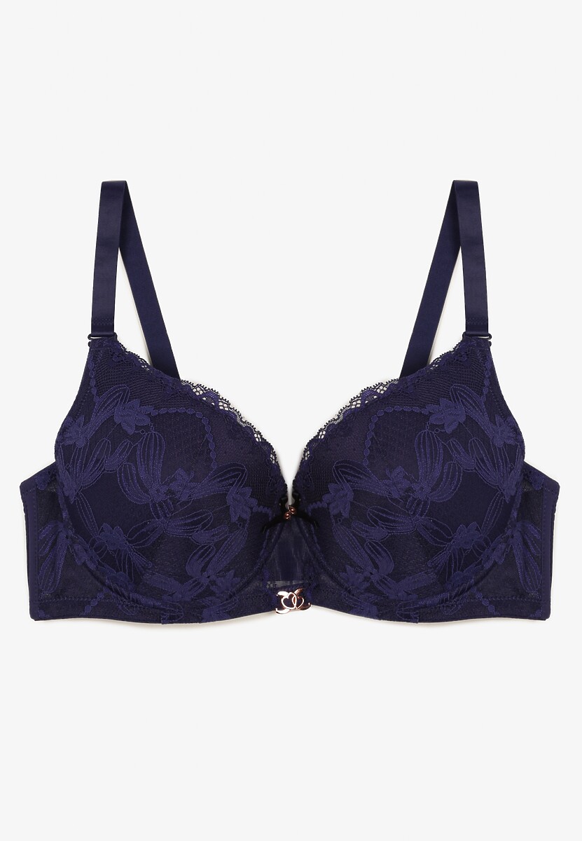 Granatowy Koronkowy Biustonosz z Metaliczną Aplikacją Dorzedi