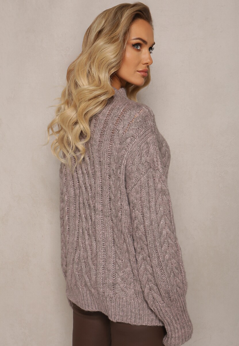 Szary Luźny Golf w Ozdobny Splot Atterta