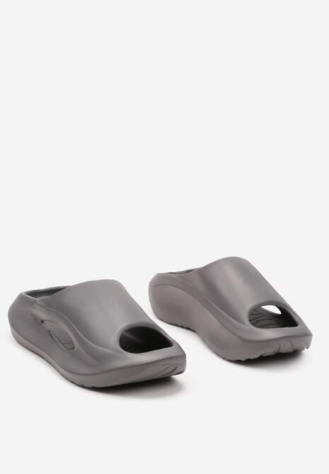 Jasnoszare Casualowe Klapki z Pianki na Platformie Ozdobione Wycięciem z Boku Aznelia