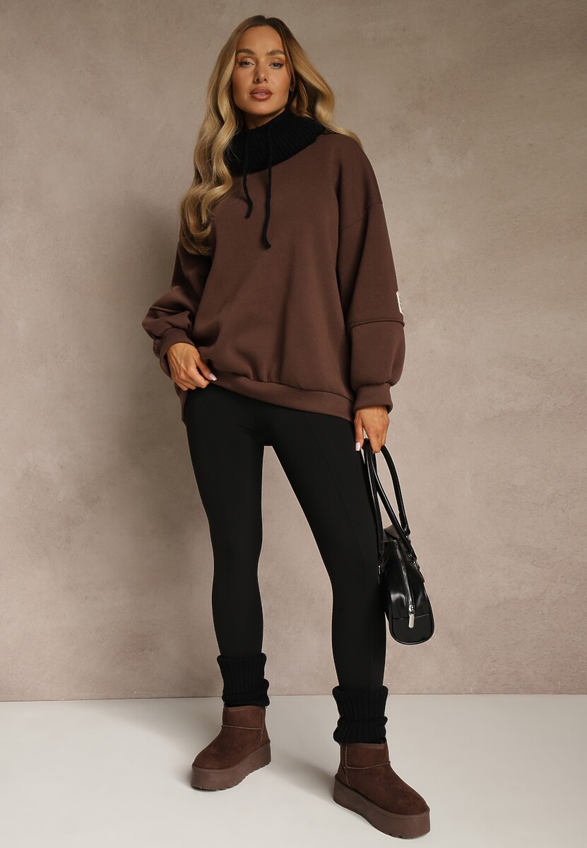 Czarne Klasyczne Legginsy High Waist z Zapiętkami i Ociepleniem Serafeia