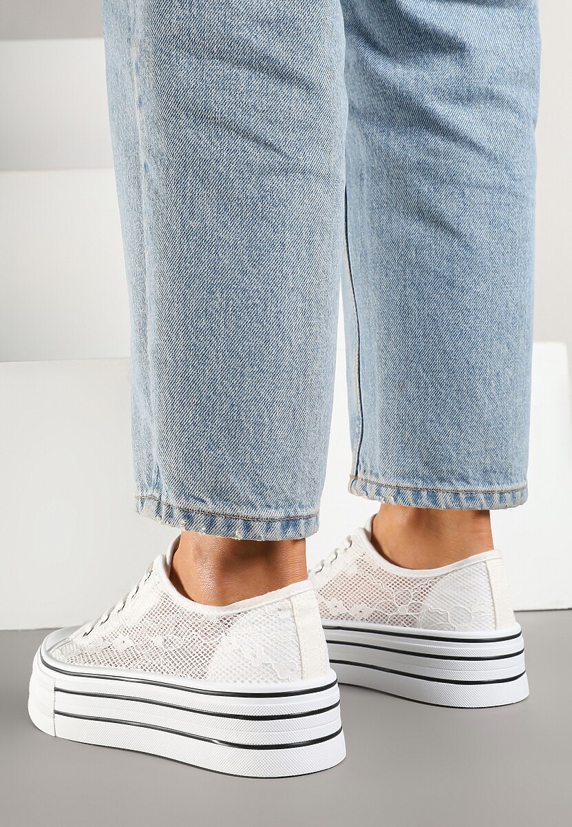 Białe Koronkowe Trampki Vices na Podwójnej Podeszwie Telosira