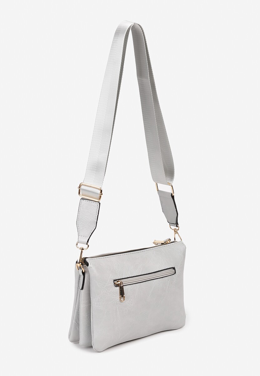 Szara Mała Torebka z Trzema Komorami na Suwak z Aplikacją i Regulowanym Paskiem Ganesa