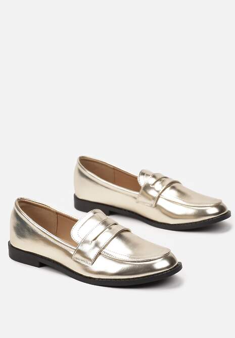 Złote Mokasyny z Eleganckim Paseczkiem z Wycięciem z Przodu Bianaba