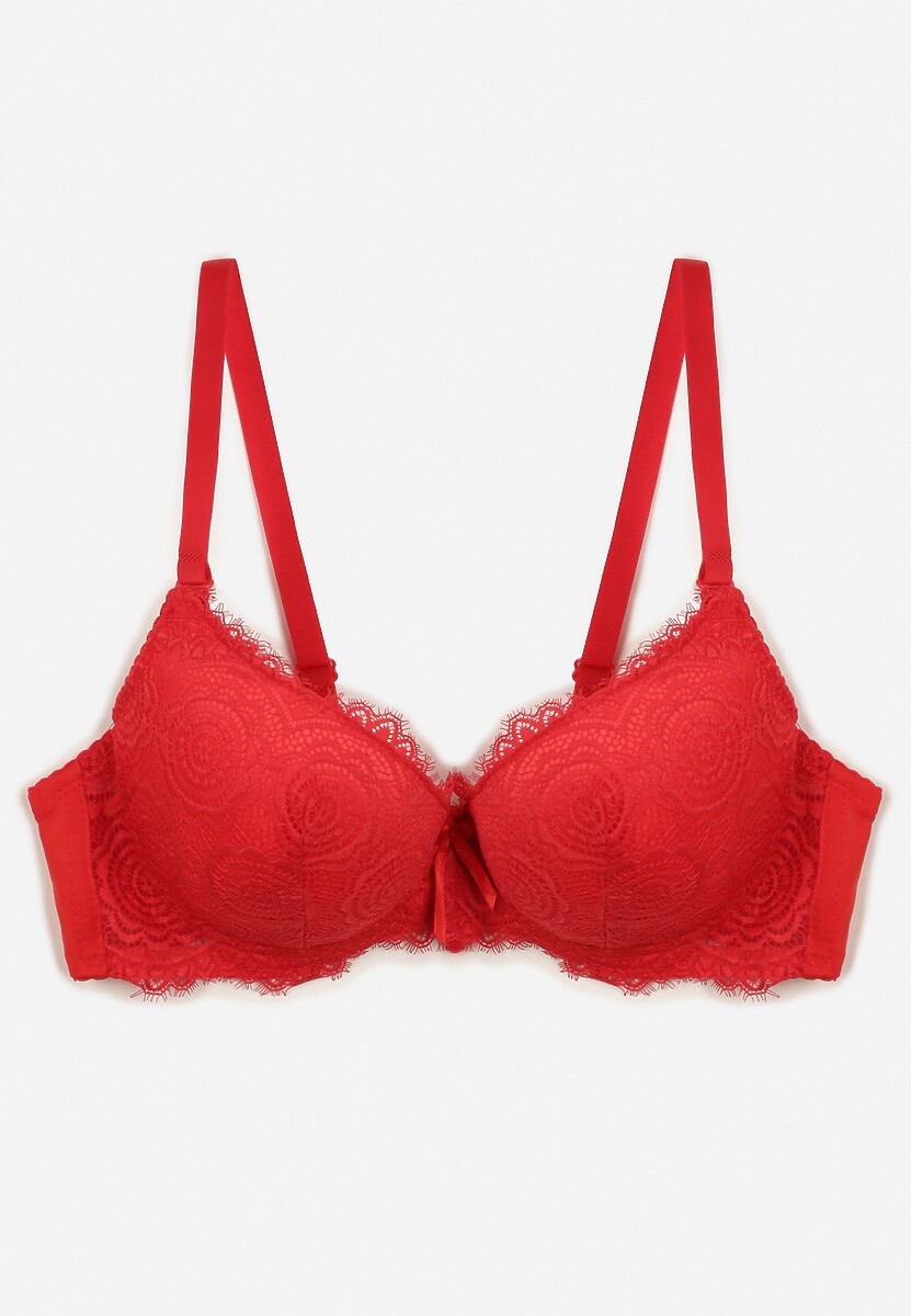 Czerwony Biustonosz Ozdobiony Romantyczną Koronką z Odpinanymi Ramiączkami Milientia