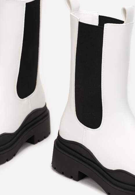 Białe Botki Sztyblety z Kolorowymi Wstawkami i Podeszwą Balke