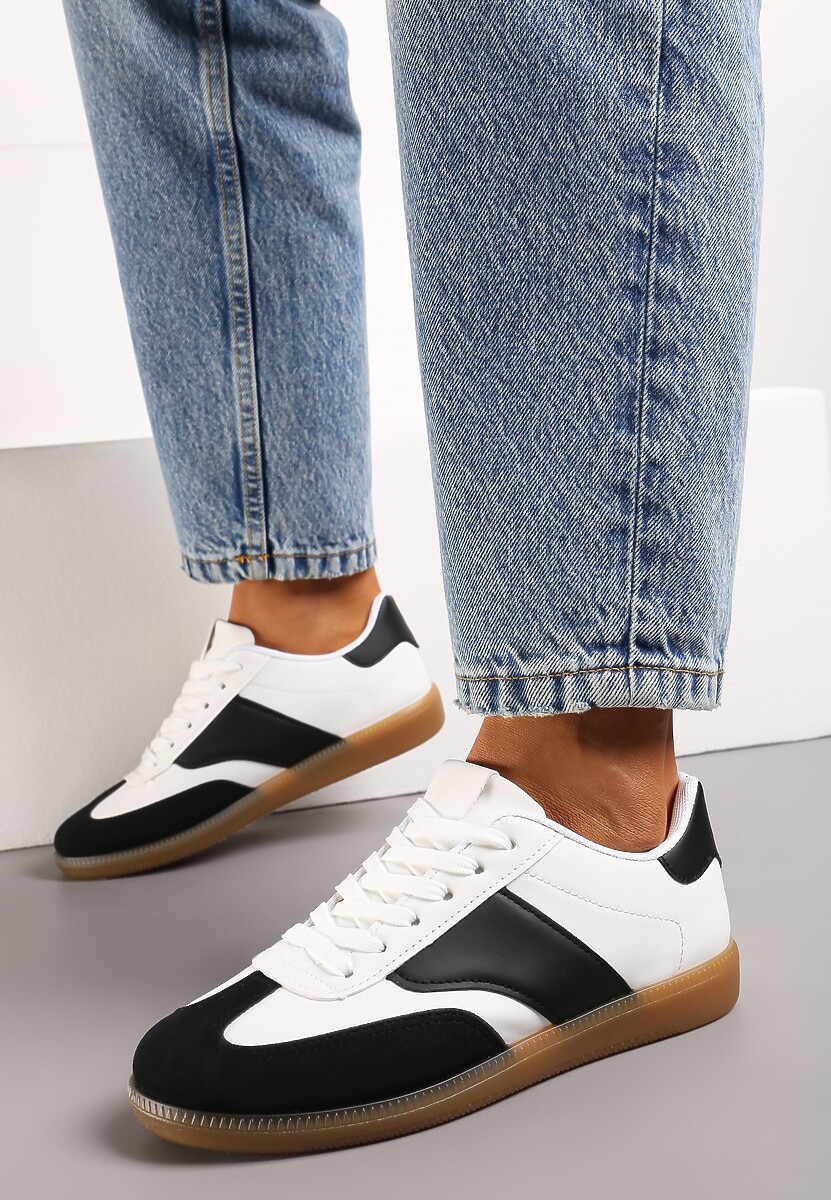 Czarno-Białe Sneakersy Tenisówki z Klasycznym Sznurowaniem Norio