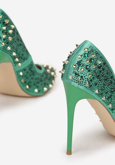 Zielone Szpilki Satynowe z Cyrkoniami Kimi