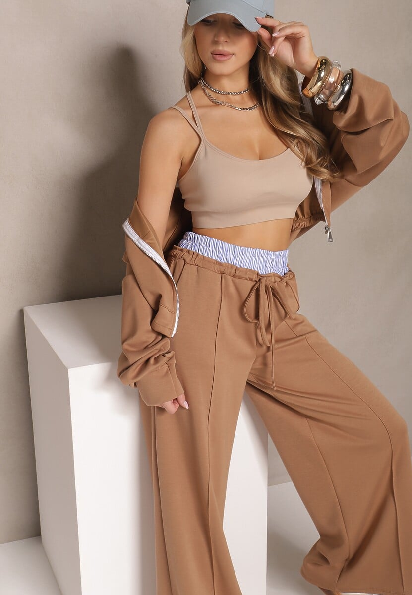 Biały Komplet Dresowy z Wiskozą Bluza i Spodnie o Szerokim Kroju Melriva