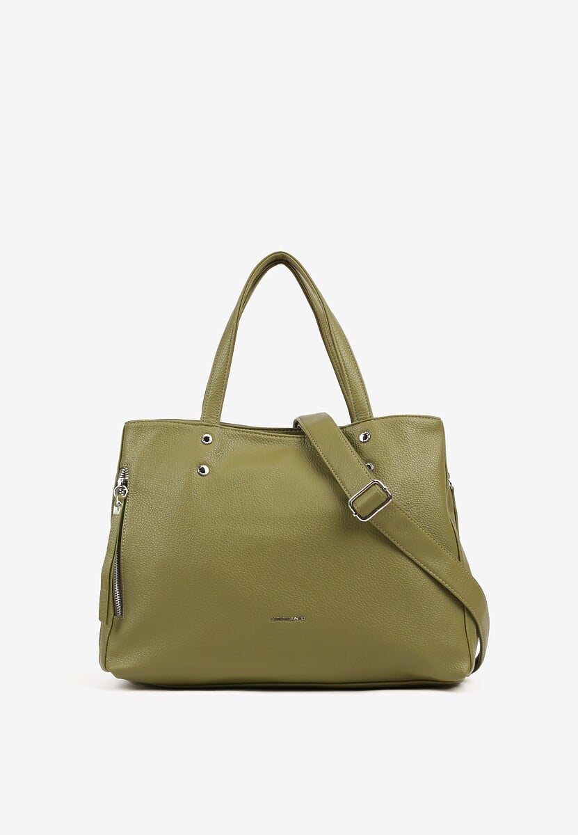 Beżowa Torebka Duża Shopper z Bocznym Suwakiem Soravine