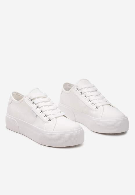 Białe Casualowe Trampki przed Kostkę na Platformie ze Sznurowaniem Reapita