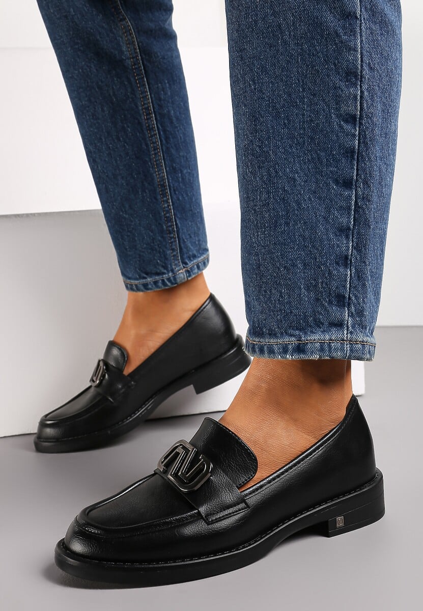 Czarne Mokasyny z Klamerką i Wkładką ze Skóry Naturalnej Zephysa