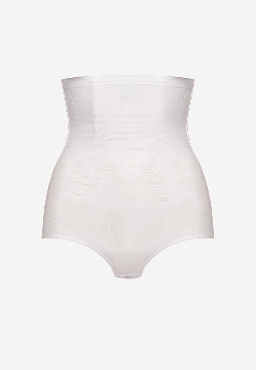 Biała Bielizna modelująca Majtki High Waist Zdobione Tłoczeniem w Kwiaty Vivirianne