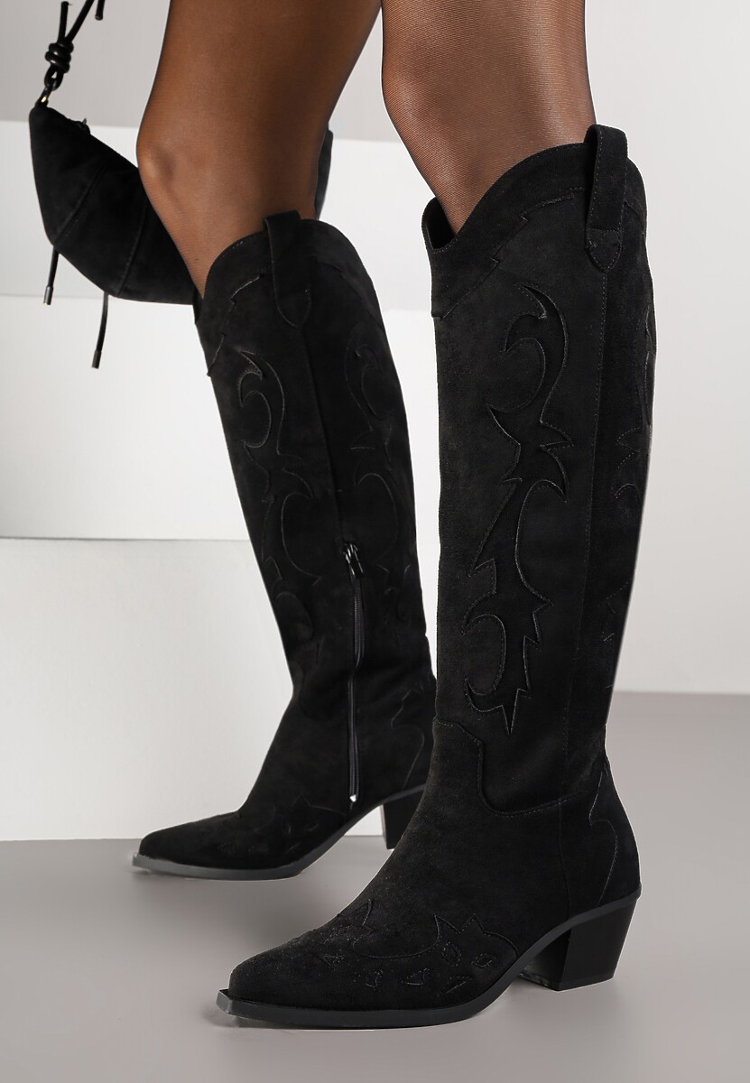 Czarne Kozaki Kowbojki na Stożku w Klasycznym Stylu Nalinda