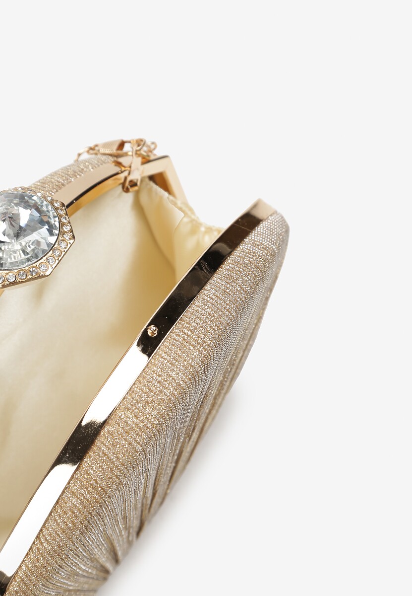 Złota Wieczorowa Torebka Ozdobiona Brokatem i Kruształkiem Beliha