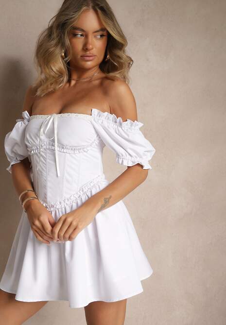 Biała Rustykalna Sukienka Vices z Gorsetowym Wiązaniem Tolarina