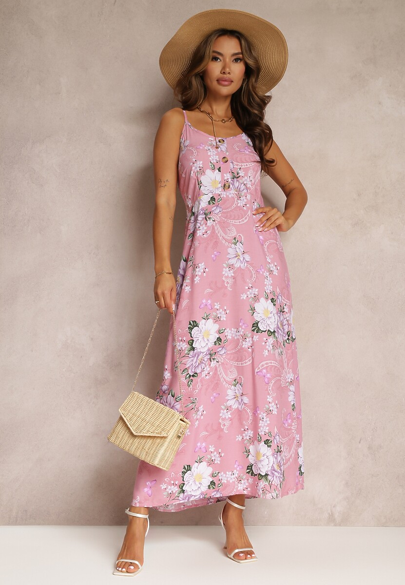 Jasnozielona Sukienka w Kwiaty na Ramiączkach Lydienne