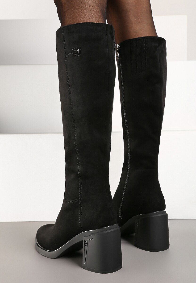 Czarne Kozaki na Słupku w Stylu Muszkieterek Cediara