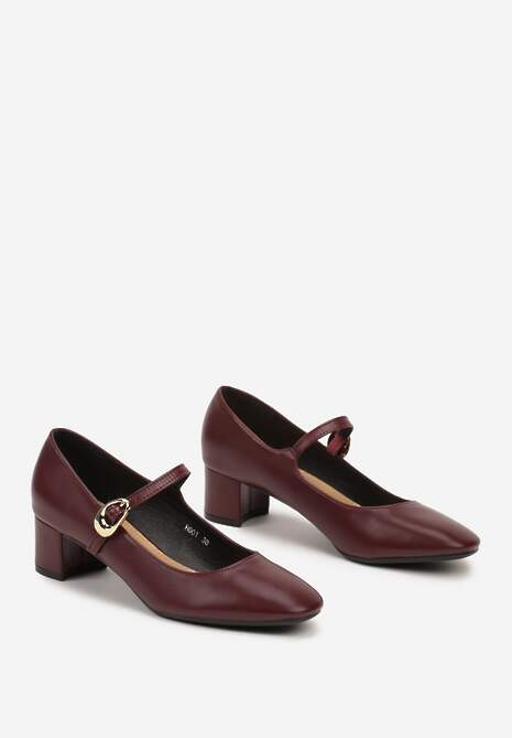 Bordowe Czółenka w Stylu Mary Jane na Słupku Daithara
