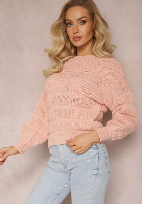 Różowy Sweter o Krótszym Luźnym Fasonie Olimppia