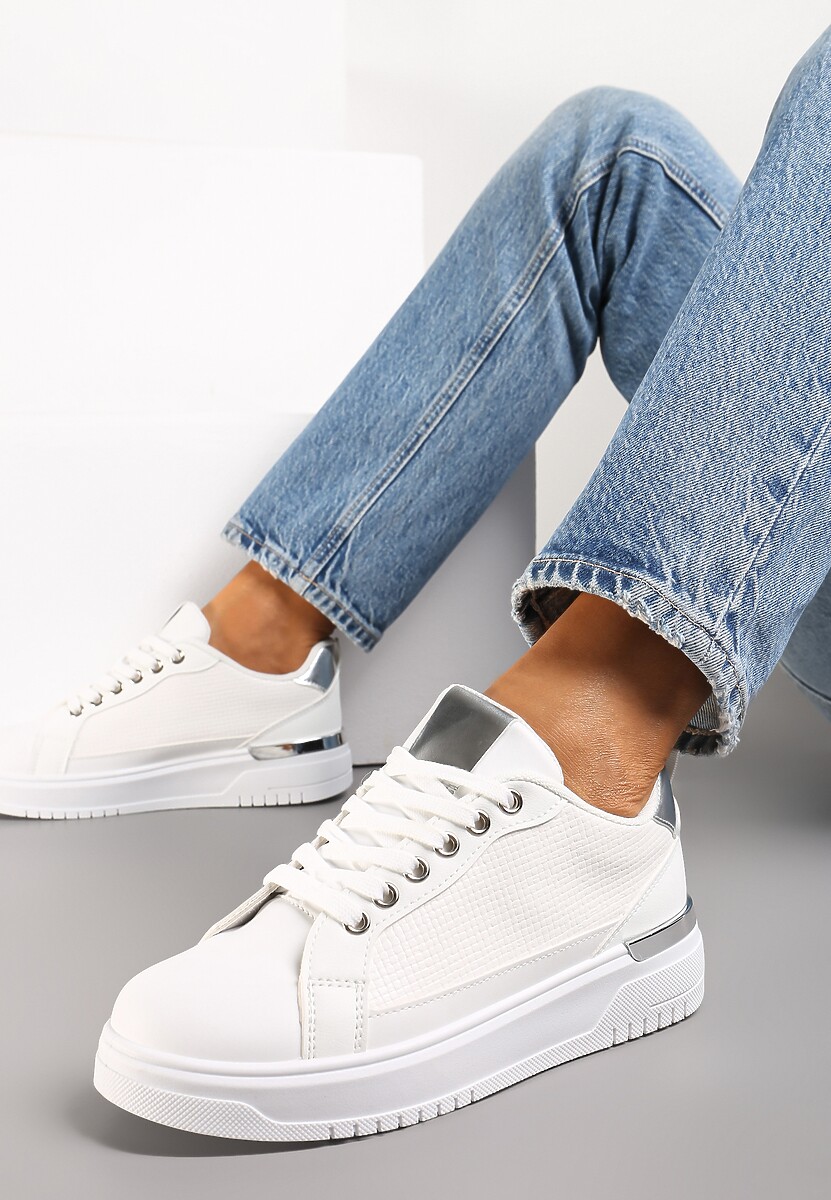 Biało-Beżowe Sneakersy z Przeplataną Wstawką Olimua