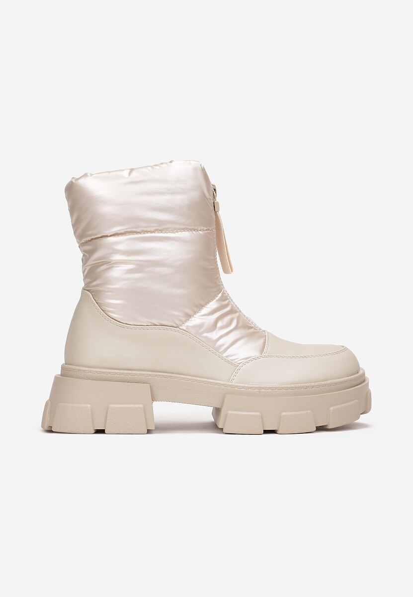 Beżowe Śniegowce na Grubej Podeszwie Besi