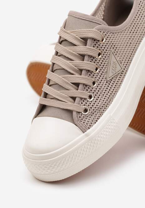 Ciemnobeżowe Trampki pod Kostkę z Siateczkową Cholewką i Geometryczną Ozdobą Ulianissea